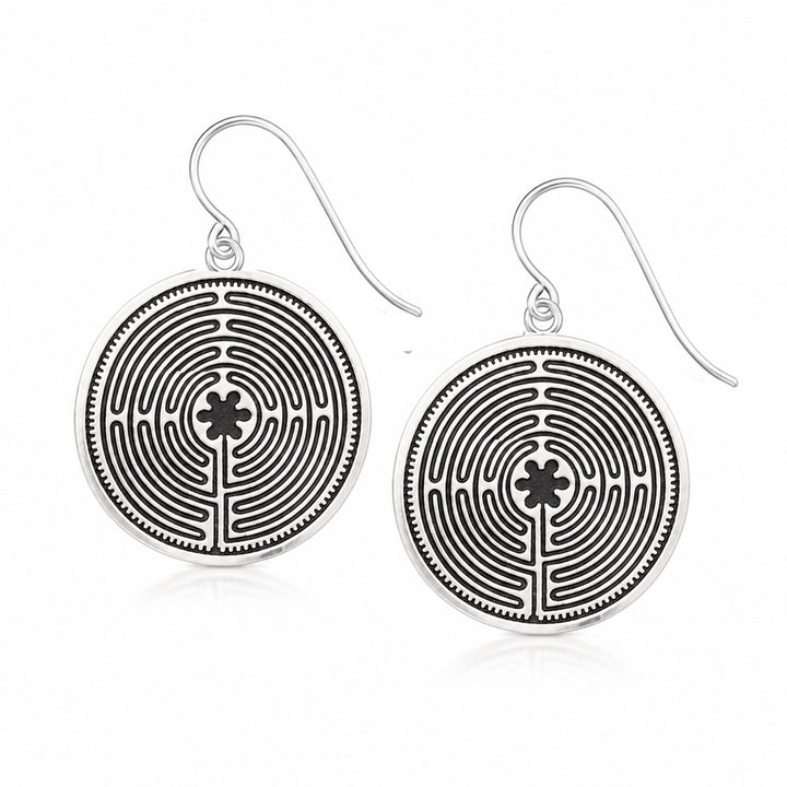 Pewter Chartres Labyrinth Earrings