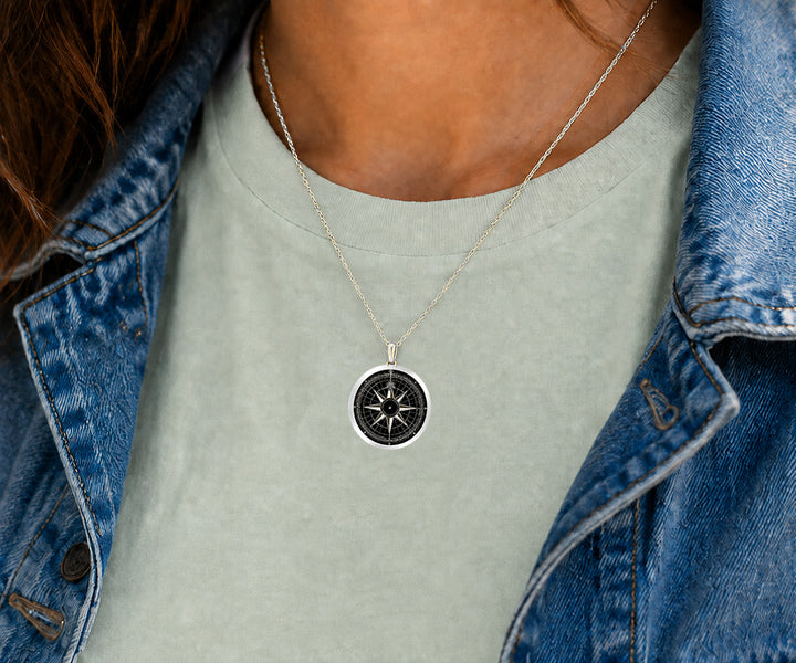 Pro Arte Blue Compass Large Silver Pendant