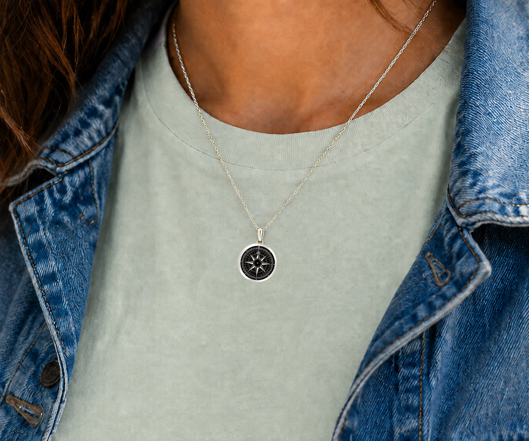 Pro Arte Blue Compass Small Silver Pendant