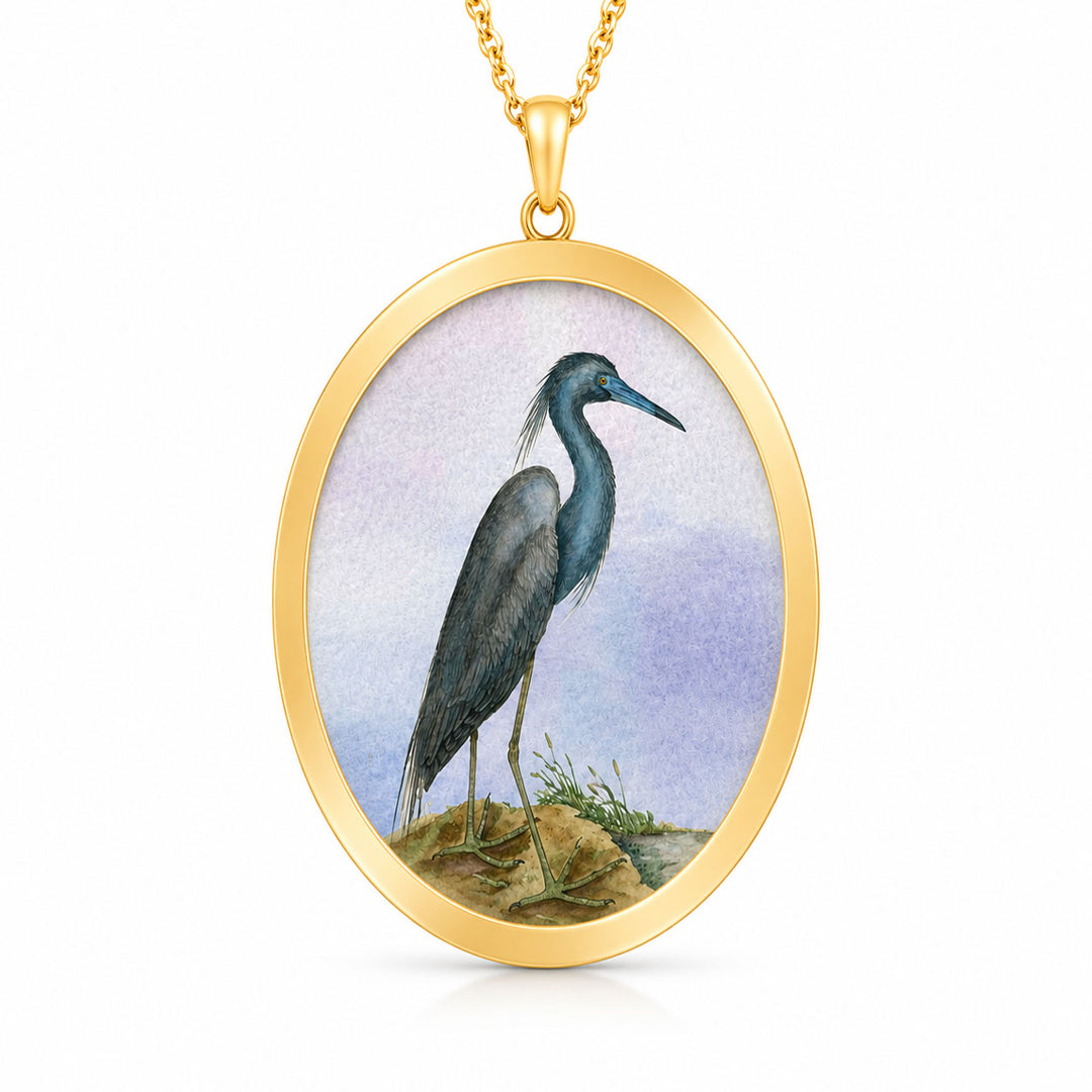 Pro Arte Blue Heron Large Gold Pendant
