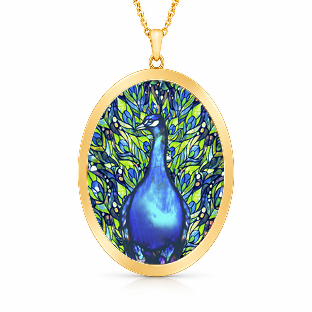 Pro Arte Tiffany Peacock Large Gold Pendant