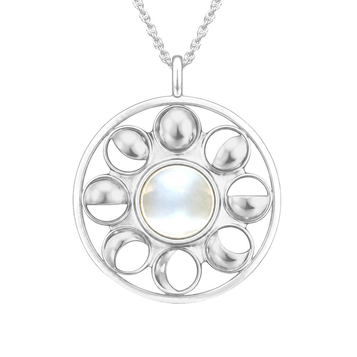 Pewter Phases of the Moon Pendant With Mother of Pearl