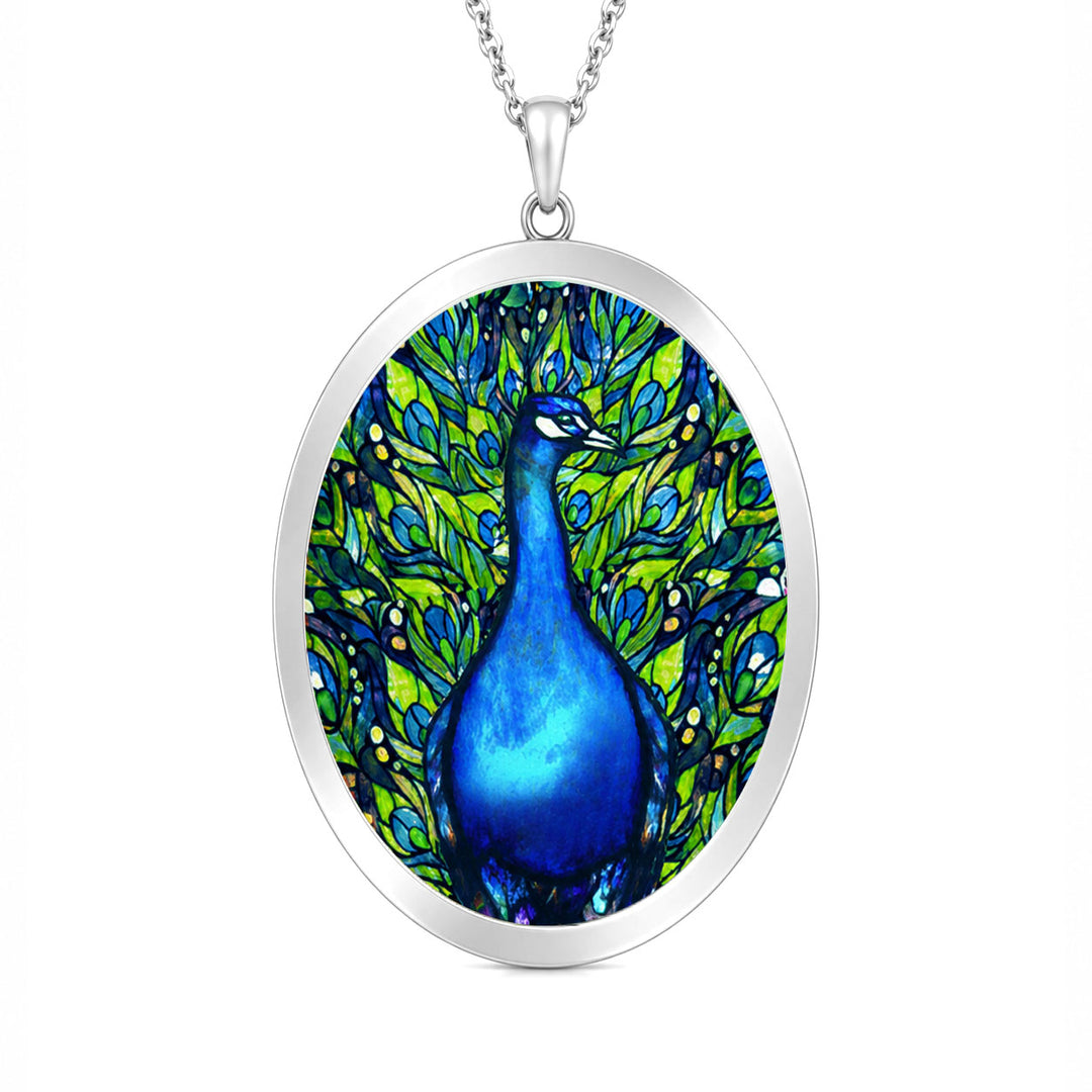 Pro Arte Tiffany Peacock Large Silver Pendant